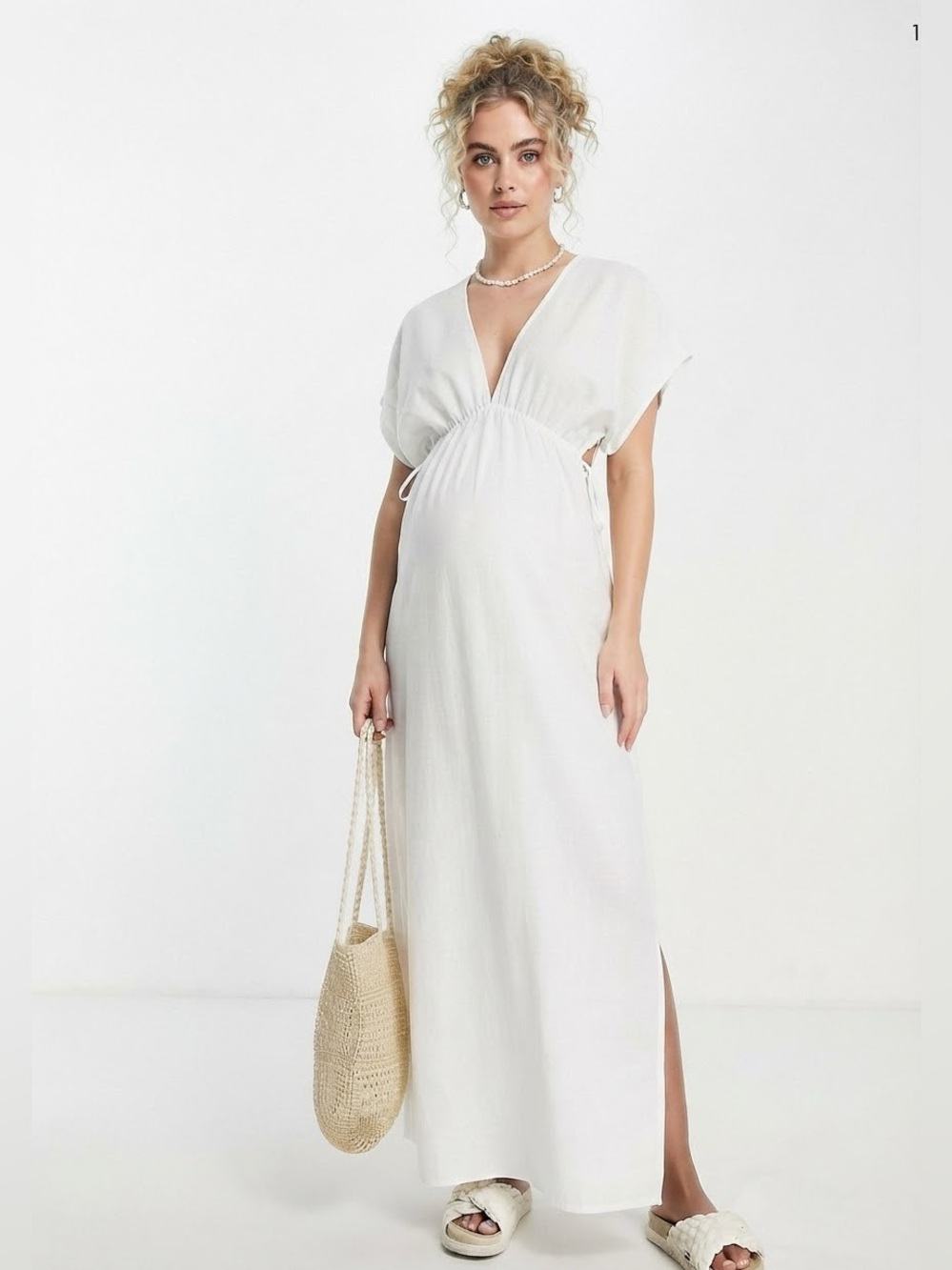 ASOS DESIGN Maternity flutter sleeve maxi beach dress with channelled tie waist